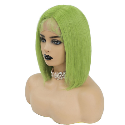 100% menschliche Haare brasilianische HD Spitze Frontal 8A 10A 12A Kurz grüne Bob-Wig mit Schweizer Spitze