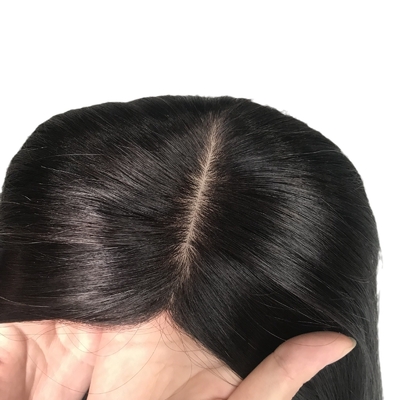 18 Zoll europäische natürliche echte freie Teile Seidenbasis menschliches Haar Clip in Topper für Frauen