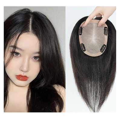 18 Zoll europäische natürliche echte freie Teile Seidenbasis menschliches Haar Clip in Topper für Frauen