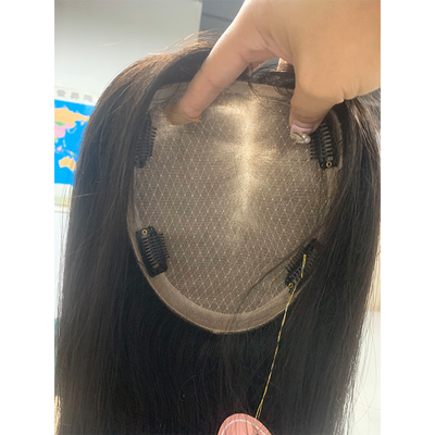 18 Zoll europäische natürliche echte freie Teile Seidenbasis menschliches Haar Clip in Topper für Frauen