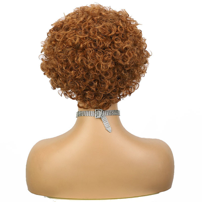 Kurze Haare lockige Wellen Perücke für schwarze Damen Maschine gemacht Remy Haare Pixie Perücke