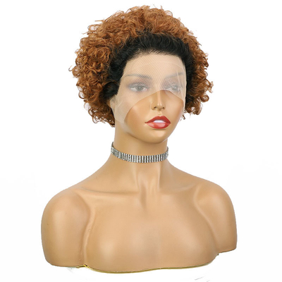 Kurze Haare lockige Wellen Perücke für schwarze Damen Maschine gemacht Remy Haare Pixie Perücke