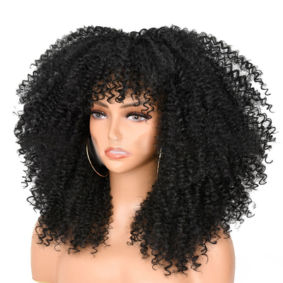 Hellbraune, sprunghafte, lockige menschliche Haare Perücken mit Bangen Peruanischer Remy Afro Kinky Locken