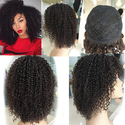 Hellbraune, sprunghafte, lockige menschliche Haare Perücken mit Bangen Peruanischer Remy Afro Kinky Locken