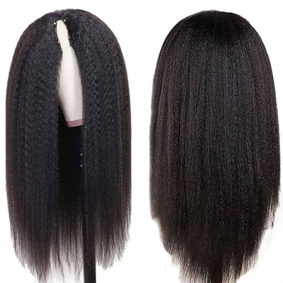 Perücken Länge Lange V Teil Kleberlos Afro Kinky Gerade menschliche Haare Perücke 250% Dichte