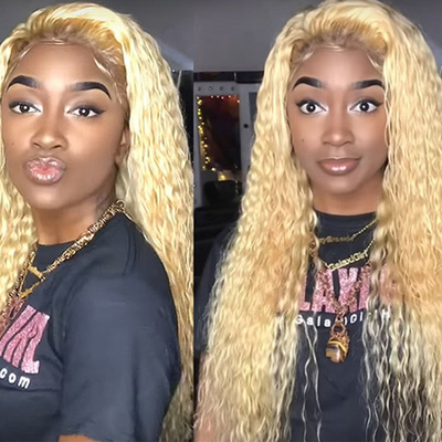 Haarqualität Remy-Haar italienische lange lockige durchsichtige Spitze Vorderseite 613 Blonde menschliche Haare Perücken