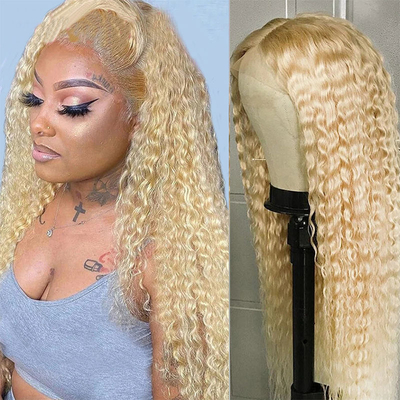Haarqualität Remy-Haar italienische lange lockige durchsichtige Spitze Vorderseite 613 Blonde menschliche Haare Perücken