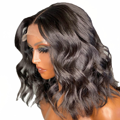 Kurze Länge Hellbraune Spitze Vorderseite Menschliches Haar Ozean Körper Welle Bob Perücke für schwarze Frauen