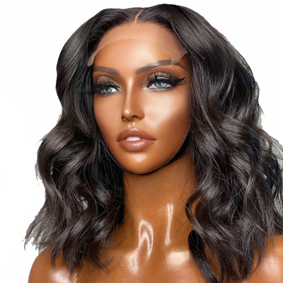 Kurze Länge Hellbraune Spitze Vorderseite Menschliches Haar Ozean Körper Welle Bob Perücke für schwarze Frauen