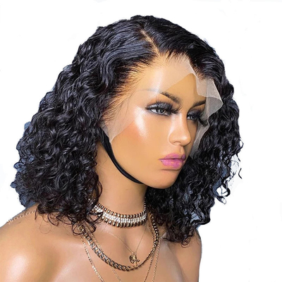 Kurze Länge Hellbraune Spitze Vorderseite Menschliches Haar Ozean Körper Welle Bob Perücke für schwarze Frauen