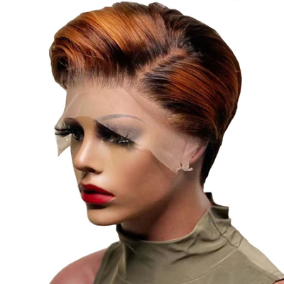6' Kurz Klebefreies Natur-Pixie-Schnitt Brasilianische Perücke Menschenhaar Perücken für weiße Frauen