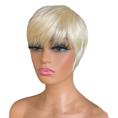 250g-450g Kleberloses natürliches menschliches Haar Pixie Schnitt Kurzknochen Gerade Perücken für weiße Frauen