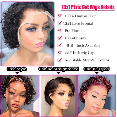 8 Zoll menschliche Haare Perücken 360 Spitze Front Pixie Locken Perücke für weiches und glänzendes Haar