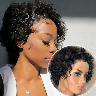 8 Zoll menschliche Haare Perücken 360 Spitze Front Pixie Locken Perücke für weiches und glänzendes Haar