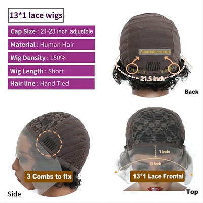 8 Zoll menschliche Haare Perücken 360 Spitze Front Pixie Locken Perücke für weiches und glänzendes Haar