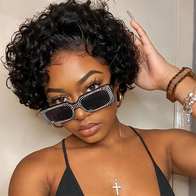 8 Zoll menschliche Haare Perücken 360 Spitze Front Pixie Locken Perücke für weiches und glänzendes Haar